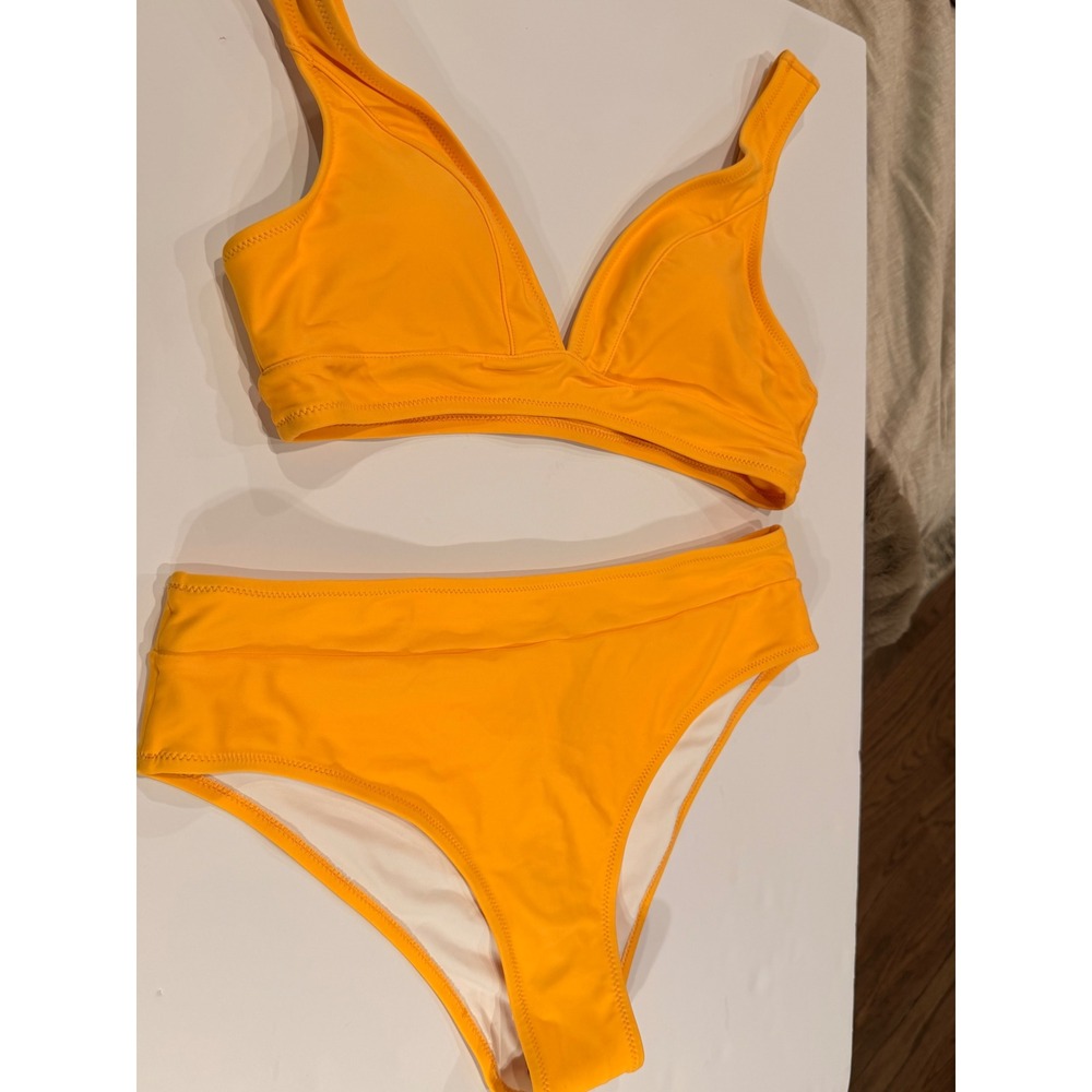 CUPSHE Orange V-Neck High Waisted Bikini Set Two Piece Swimsuit Size L
